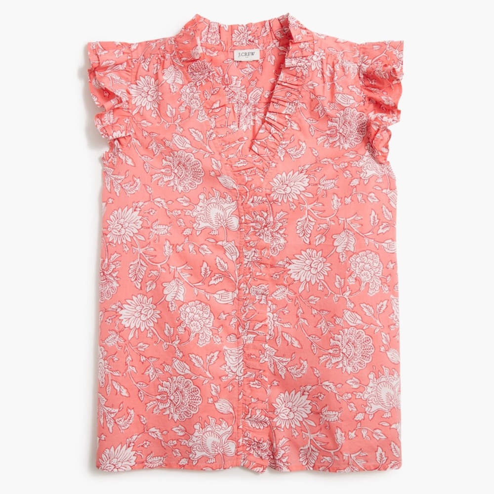 J. Crew Coral Ruffled Buttoned Blouse Size Small